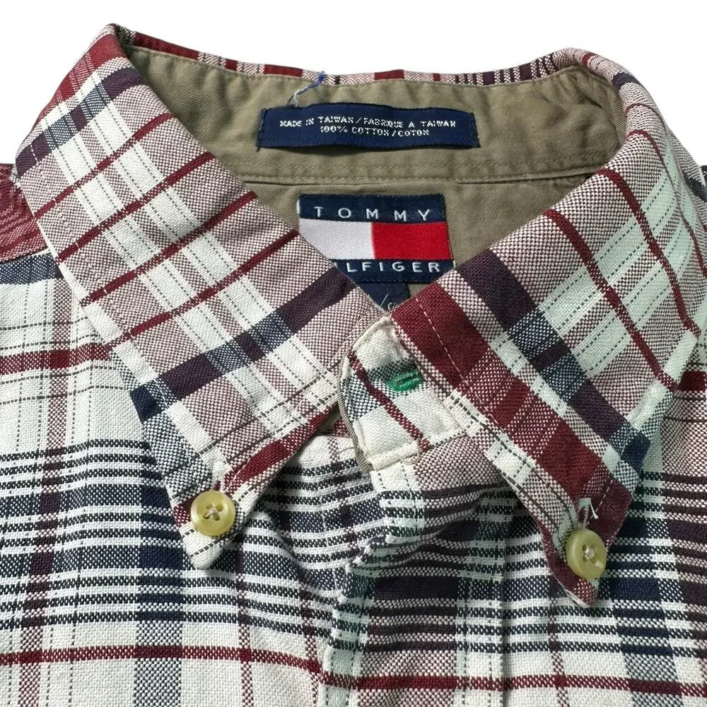 Vintage Tommy Hilfiger Plaid Button Down Shirt 90s Mens  Lrg Embroidered Crest‎